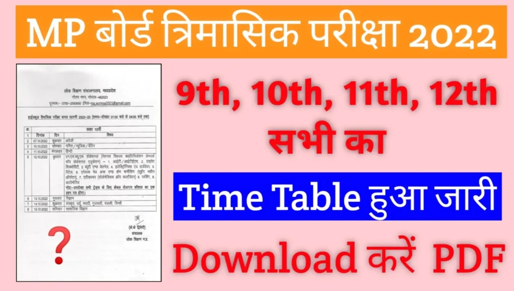 MP Board Trimasik Pariksha Time Table 2022